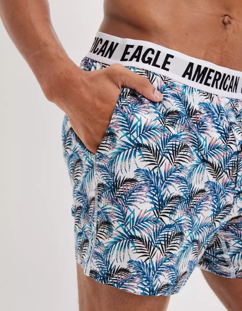 Shorts De Bain American Eagle AEO Palm Trees Ultra Soft Pocket Noir Homme | DFX-91600427